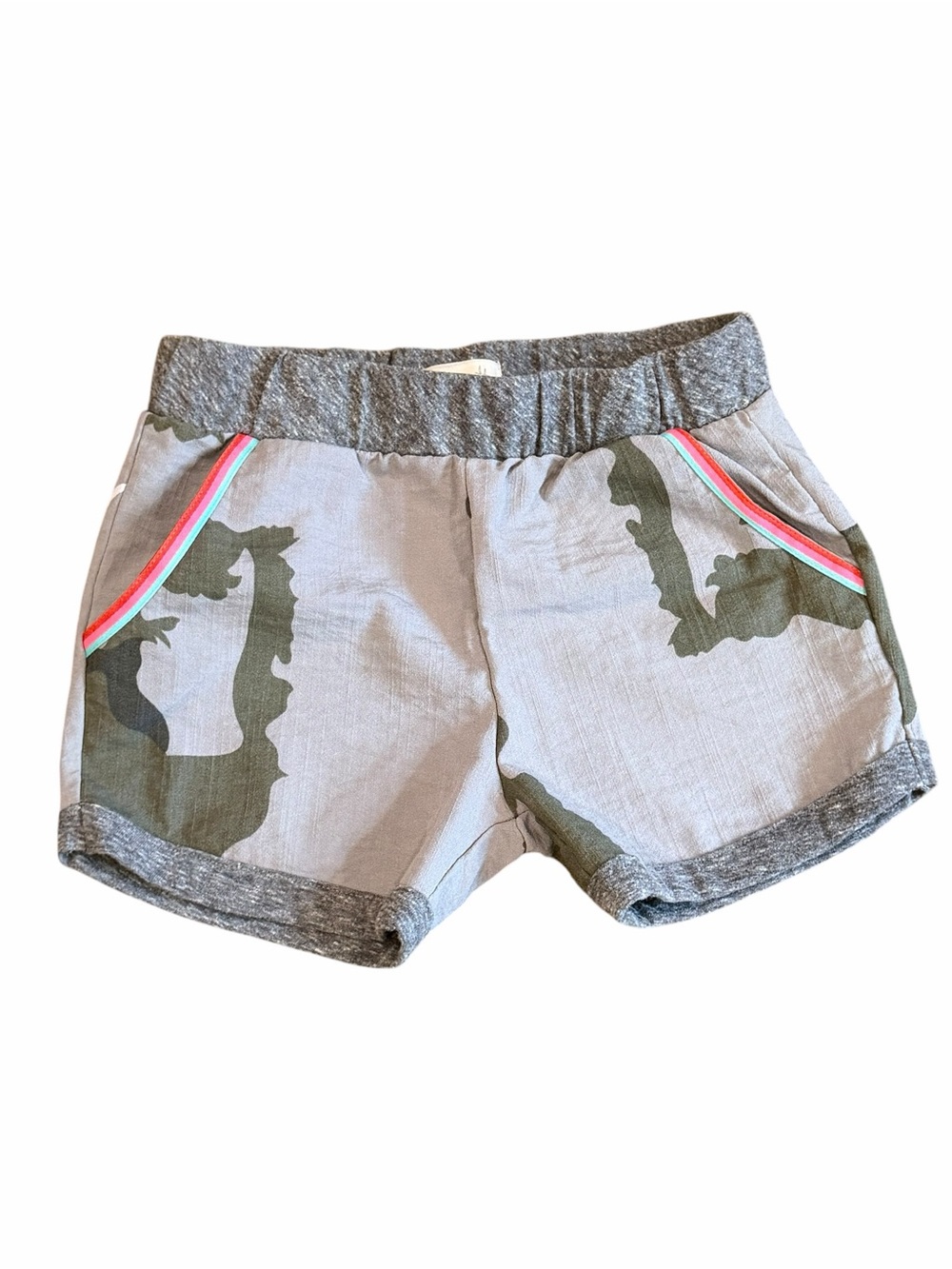 NWOT, Miki Miette, Girls' Gray Camo Pull-On Shorts with Pink, Size 7